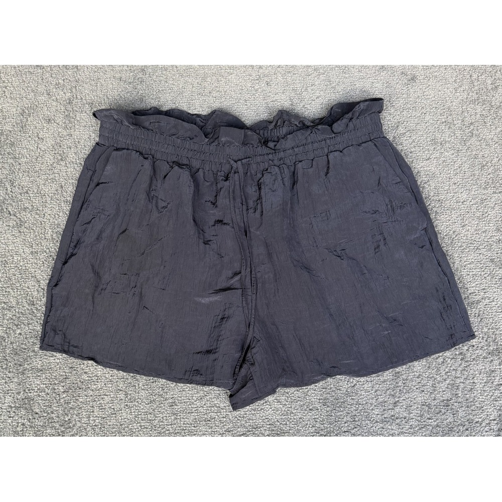 Express Womens Charcoal Gray Crinkle Paperbag Waist Shorts Size L High Rise